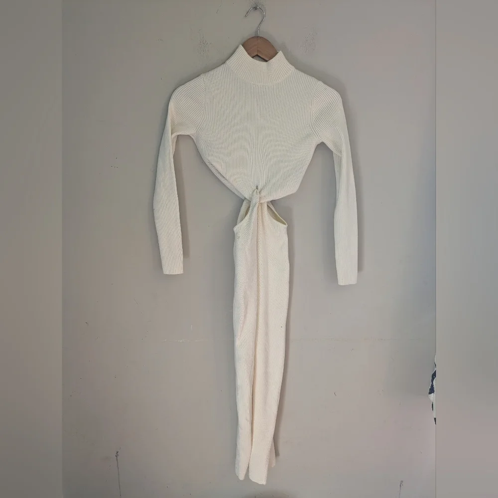 Ronny Kobo Cream Mock Neck Sweater Midi Dress Size XS